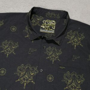Retro Rifle Shirt Mens 4XL Black Button Up Short Sleeve